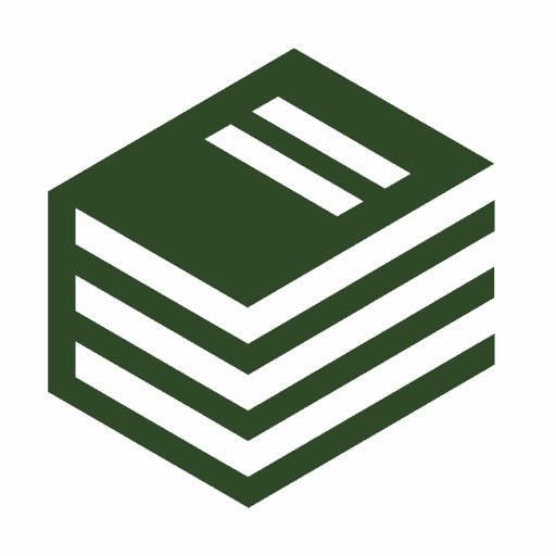 Stack of books icon in forest green.