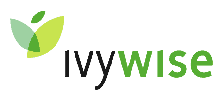 Green and black IvyWise logo with leaves shaped as a student.